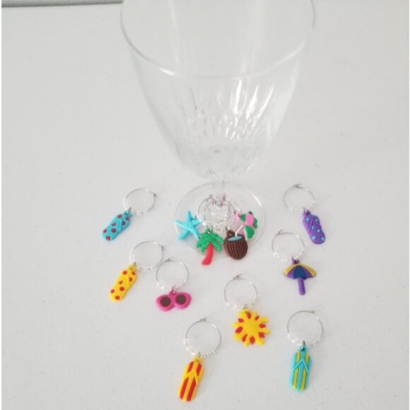 12pcs. Beach Themed Wine Marker Barware Glass Charm Drink Tracker Stemware - Picture 1 of 6